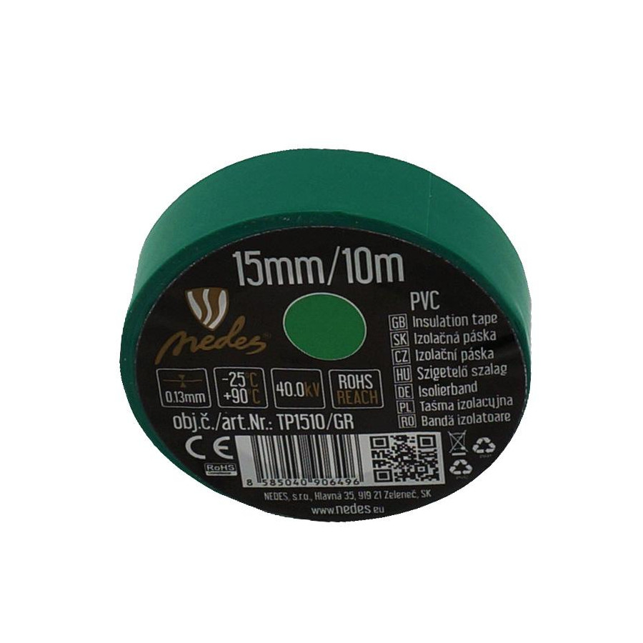 Izolačná páska 15mm/10m zelená -TP1510/GR