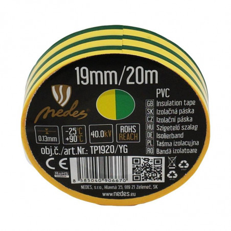 Izolačná páska 19mm/20m žlto/zelená -TP1920/YG ,Domov , najled, najled.sk, elektro, elektro humenne