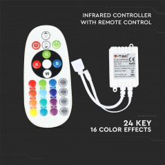 Infračervený diaľkový ovládač na RGB LED pásy 12V/24V, 72W/144W biely