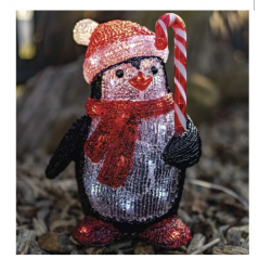 LED vianočný tučniak, 30,5 cm, vonkajší aj vnútorný, studená biela